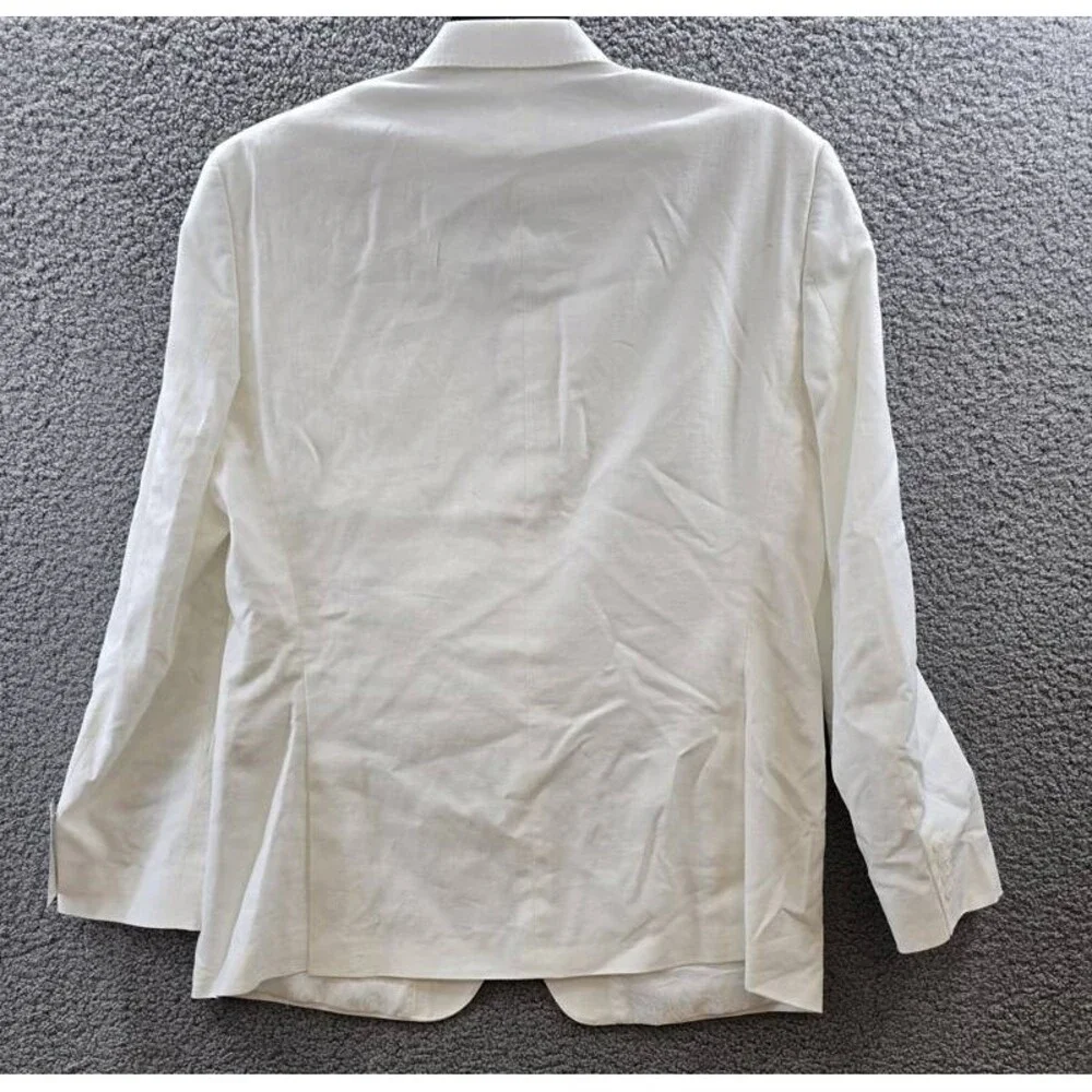 Tayion Collection Linen Two Button Blazer Jacket Men's 44L White Long Sleeve